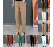 Pantalones rectos de mujer Pantalones casuales de moda Pantalones Harlan de nueve puntos M caqui