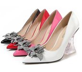Zapatos de boda de moda sexys con flores y diamantes de cristal y tacones altos gruesos para mujer, tacón de 10 cm para dama de honor WZ 35 blanco