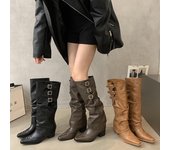 Botas vaqueras de otoño de diseñador de moda para mujer, botas de caballero largas sin cordones a la moda, calzado de invierno 2024 con tacón alto cuadrado para mujer Size 35(foot 22.5cm)