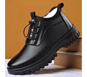Zapatos de cuero de caña alta para hombre para el invierno: Botas de nieve cálidas, de terciopelo y algodón grueso para personas de mediana edad y mayores 43 negro
