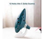 Flauta de cerámica con 12 agujeros Alto C Zelda Ocarina, instrumento Musical de viento con cordón para libro de música verde oscuro
