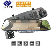 E-ACE espejo de coche DVR 4,3 pulgadas cámara de salpicadero FHD 1080P grabadora de vídeo espejo retrovisor de doble lente con cámara de visión trasera 1080P No TF Card