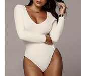 Body negro encantador con escote en V profundo y hombros descubiertos, mono elástico largo de manga, camisa para mujer, ropa de otoño e invierno S rojo