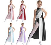 Vestido largo con abertura en la espalda y diseño de escote tipo cerradura con bloques de color para niñas, ropa de baile lírico moderno, vestidos de baile de salón contemporáneo 9-10 Years borgoña