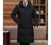 Chaquetas largas de plumón para hombre, abrigo de invierno informal para hombre de mediana edad, abrigos de plumón con capucha, gruesos y cálidos, parka por encima de la rodilla L negro
