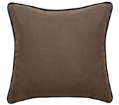 Housse de coussin Lin lavé - Doublé coton lavé - Finition galon noir  Prélude  Vent du sud - Prélude Tabac - 80 x 80 cm