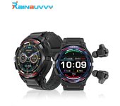 Rainbuvvy Reloj inteligente GT100 2 en 1 con llamadas Bluetooth, control del ritmo cardíaco y del sueño, conteo de pasos, calorías y reloj deportivo con auriculares Bluetooth negro