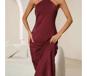 Vestido sexy de mujer, nuevo vestido de noche de primavera y verano, vestido largo de satén con tirantes. XS rojo
