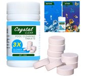 Flotador de limpieza de piscina con 100 Uds., tabletas purificadoras, Kit dispensador de cloro para piscina azul
