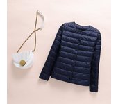 Chaqueta de plumón para mujer de invierno, abrigo de plumón de pato ultraligero, chaqueta acolchada corta ajustada de otoño M azul claro