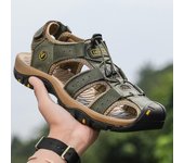 Sandalias de hombre de cuero genuino, zapatos para hombre para verano, zapatos para caminar al aire libre de gran tamaño, sandalias para hombre, zapatillas de talla grande 42 verde del ejército