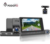 Podofo coche DVRs 1080P cámara de salpicadero pantalla IPS de 4,0 pulgadas 3 lentes de cámaras visión nocturna grabadora de vídeo para automóvil con cámara de visión trasera delantera with camera negro