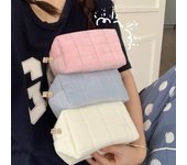 Bonita bolsa de maquillaje de felpa para mujer, bolsa de viaje portátil, pequeña bolsa de cosméticos, bolsa de artículos de tocador con cremallera de color sólido, bolsa de lavado, bolsas de almacenamiento