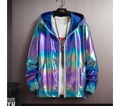 Chaqueta arcoíris, chaqueta transparente iridiscente, ropa de verano con protección solar reflectante colorida, chaqueta fina de color hielo para hombre, abrigo con degradado de tendencia M gris