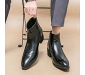 Botas vaqueras negras de moda para hombre, botas Chelsea de vaquero marrón, botas de negocios con cremallera hasta el tobillo, talla 38-46 38 negro