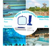 Juego de limpieza de piscinas, herramientas de limpieza de piscinas, mantenimiento sobre el suelo, cepillo de espumadera, manguera de vacío Blue & White