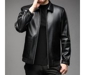 Chaqueta de cuero para hombre, chaqueta de cuero para motocicleta con solapa, chaqueta de invierno de piel de oveja, abrigo informal de mediana edad con bolsillos grandes 170