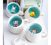 Taza de cerámica con diseño de animales en 3D, de 350 ml, para café, leche, té, desayuno, regalo novedoso 350ml