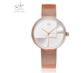 Shengke Correa De Malla De Acero Inoxidable Japón Movimiento De Cuarzo Impermeable Mujer Oro Rosa Completo Reloj De Lujo De Mujer plata