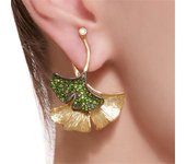 Pendientes bohemios Ginkgo Biloba de doble Color con hojas de plantas, pendientes colgantes de Color dorado, pendientes de cristal verde brillante para mujer, joyería llamativa