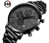 Relojes de cuarzo para hombre de Hannah Martin, relojes de pulsera impermeables de negocios de malla con esfera pequeña multifunción a la moda de primeras marcas Metal Steel negro