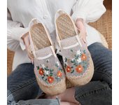 Zapatos de mujer vintage informales con bordado de malla, zapatos planos transpirables nuevos de verano, zapatillas ligeras y cómodas para mujer, mocasines sin cordones para mujer 35 blanco