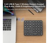 Teclado numérico inalámbrico de 2,4 G, 35 teclas, compacto, compatible con Windows y Mac OS, teclado pequeño. negro
