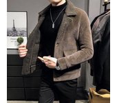 Chaqueta de lana de cordero de piel corta para hombre, abrigo cortavientos de lana con solapa delgada de Color sólido, Tops de marca, otoño e invierno XXL