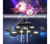 Batería de silicona enrollable USB de tamaño compacto, batería electrónica Digital, 7 almohadillas de batería con baquetas y pedales para principiantes