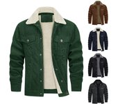 Chaqueta de pana de solapa de manga larga engrosada de invierno para hombre Abrigo de lana de cordero compuesto L marrón