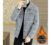 Chaqueta de lana a cuadros para hombre, otoño 2023: Prendas de abrigo informales y cálidas con solapa 2XL gris