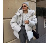 Chaqueta acolchada de algodón informal, holgada y cálida para otoño e invierno para mujer S gris claro