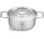 Olla Fissler Pure Collection de 20 cm con tapa de acero inoxidable, compatible con gas IH, fabricada en Alemania, color plata japonesa, de dos asas [Producto autorizado] plata