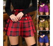 Falda decorada con botones Elegante estampado a cuadros Material de poliéster suave y transpirable Falda plisada de cintura alta para mujer M rojo rosa