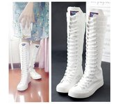 Zapatos de mujer de otoño, zapatos informales de lona, ​​Botas Largas con cordones y cremallera, botas planas cómodas, zapatillas de deporte 42 blanco