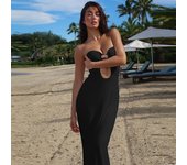 Vestido sexy de mujer con escote en V, largo, ahuecado, de color liso, con escote en V y escote en V pronunciado XS blanco