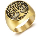 Anillo vintage de acero de titanio/acero inoxidable chapado en oro con forma de árbol de la vida para hombre 15