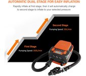 Bomba de aire inteligente de doble etapa de 16PSI con 6 boquillas, pantalla LCD, soporte de bomba eléctrica de 6000mAh naranja