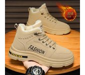 Botas de nieve para hombre, de invierno, antideslizantes, de felpa, para interiores, cálidas, a prueba de frío, botas de nieve de plataforma alta con cordones, botas de trabajo deportivas para exteriores 39 caqui