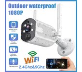 Cámara IP para exteriores WIFI de 2MP 1080P, impermeable, 5G, cámara tipo bala inalámbrica, CCTV, vista de aplicación, vigilancia, cámara de visión nocturna, detección humana EU Plug blanco