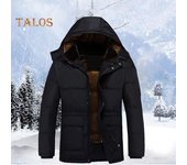 Abrigo de algodón para hombre, cuello alto, capucha, manga larga, cremallera, botones, solapa, chaqueta, abrigo de color sólido, forro de felpa grueso, chaqueta de longitud media XL negro