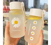Botellas de agua de plástico transparente Margarita pequeña, 500ml, sin BPA, creativa botella de agua esmerilada con cuerda portátil, taza de té de viaje