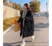 Chaqueta de algodón larga de otoño e invierno para mujer, chaqueta de pan, chaqueta holgada con capucha, abrigo de algodón grueso L blanco