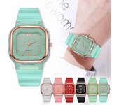 Reloj de mujer/Elegante esfera cuadrada de cristal de silicona azul cielo