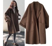 Abrigo de lana de otoño e invierno para mujer Chaqueta cortavientos vintage de invierno para mujer Chaqueta holgada de largo medio con cuello vuelto Cárdigan de talla grande XL negro