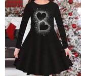 Vestido de princesa para niña, informal, con estampado de amor en 3D blanco, cuello redondo y manga larga 110 negro