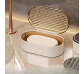 Jabonera de lujo ligera y creativa con tapa, caja de drenaje, caja de jabón portátil para el baño y el hogar transparente