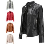 Primavera Otoño Invierno abrigo de cuero para mujer cuello alto grande chaqueta de cuero de PU para mujer abrigo de cuero para mujer S negro