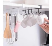 Estante de almacenamiento con 6 ganchos de hierro, armario de guardarropa, estantes debajo de Metal, colgador de taza, organizador de baño y cocina, soporte para estante colgante negro