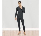 Conjunto de 2 piezas de ropa interior térmica de invierno para hombre, cuello en V, manga larga, cálida, gruesa, de felpa, sin costuras, pura XXL azul marino